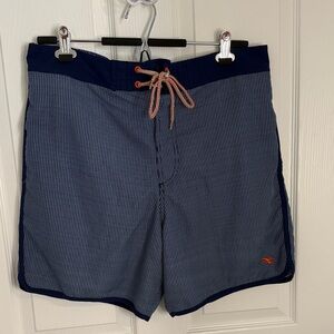 Ted Baker Navy Micro-Check Swim Board Shorts with Orange Drawcord
